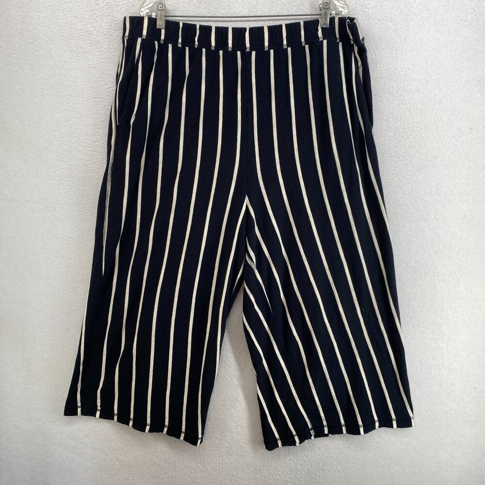 EILEEN FISHER Pants XL Organic Cotton Jersey Striped Palazzo Crop Pull On Black